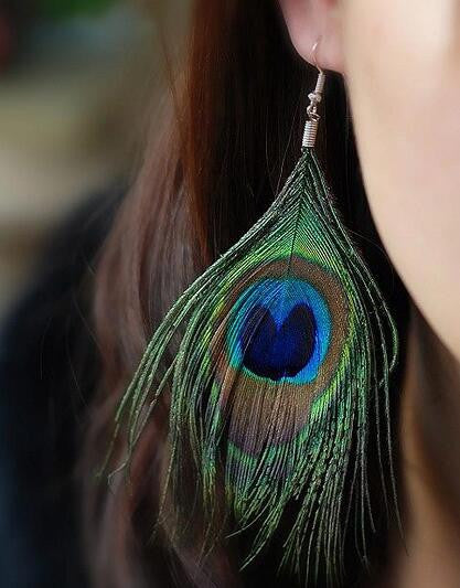Green Faux Peacock Feather Earrings – romoti